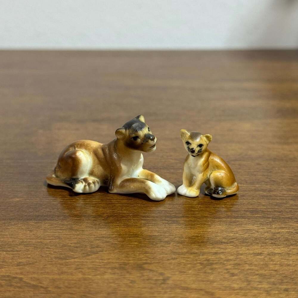 Mountain Lions, Set of 2 Miniature Bone China Cats